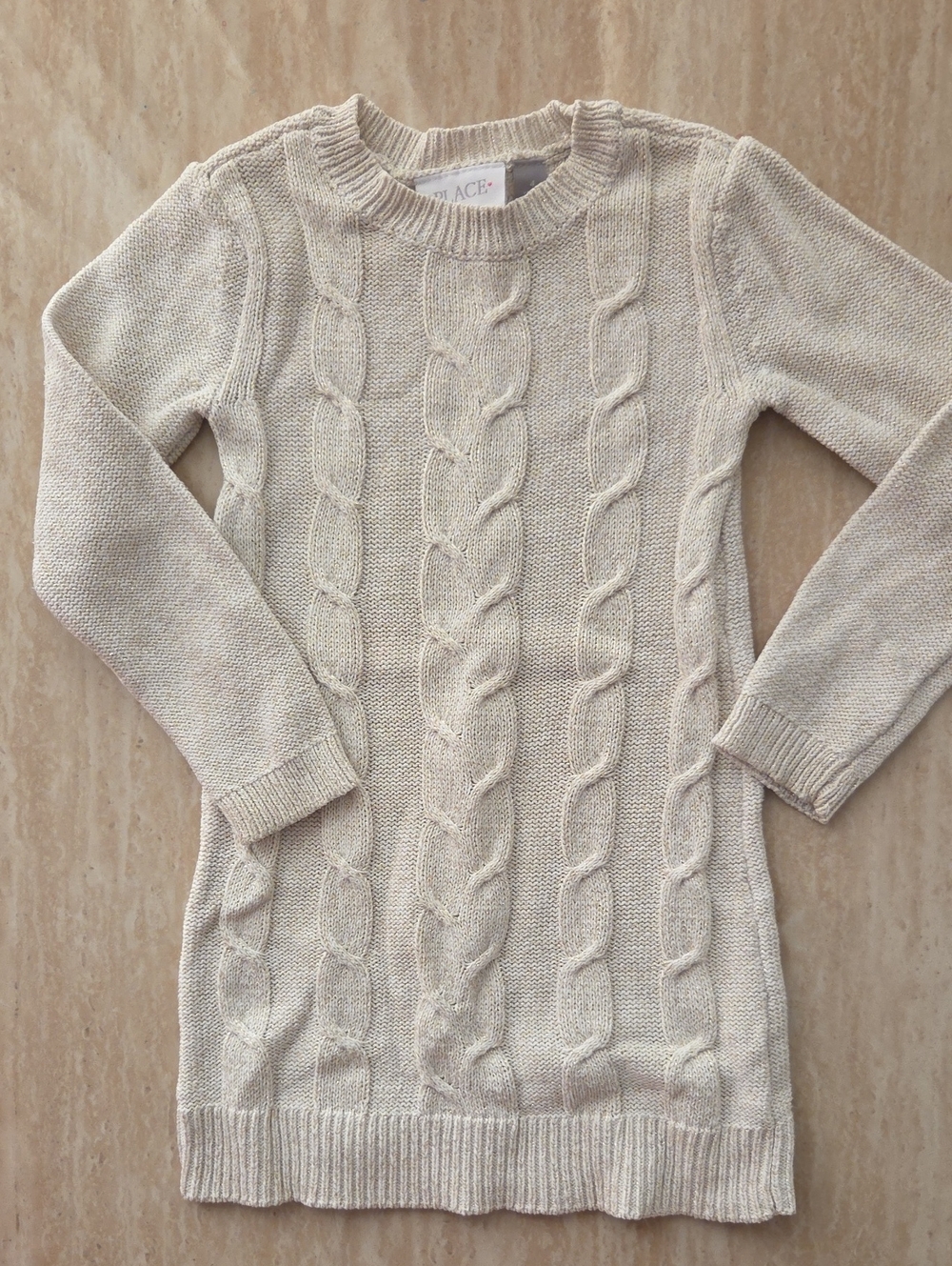 Place Cream Cable Knit Crewneck Dress
